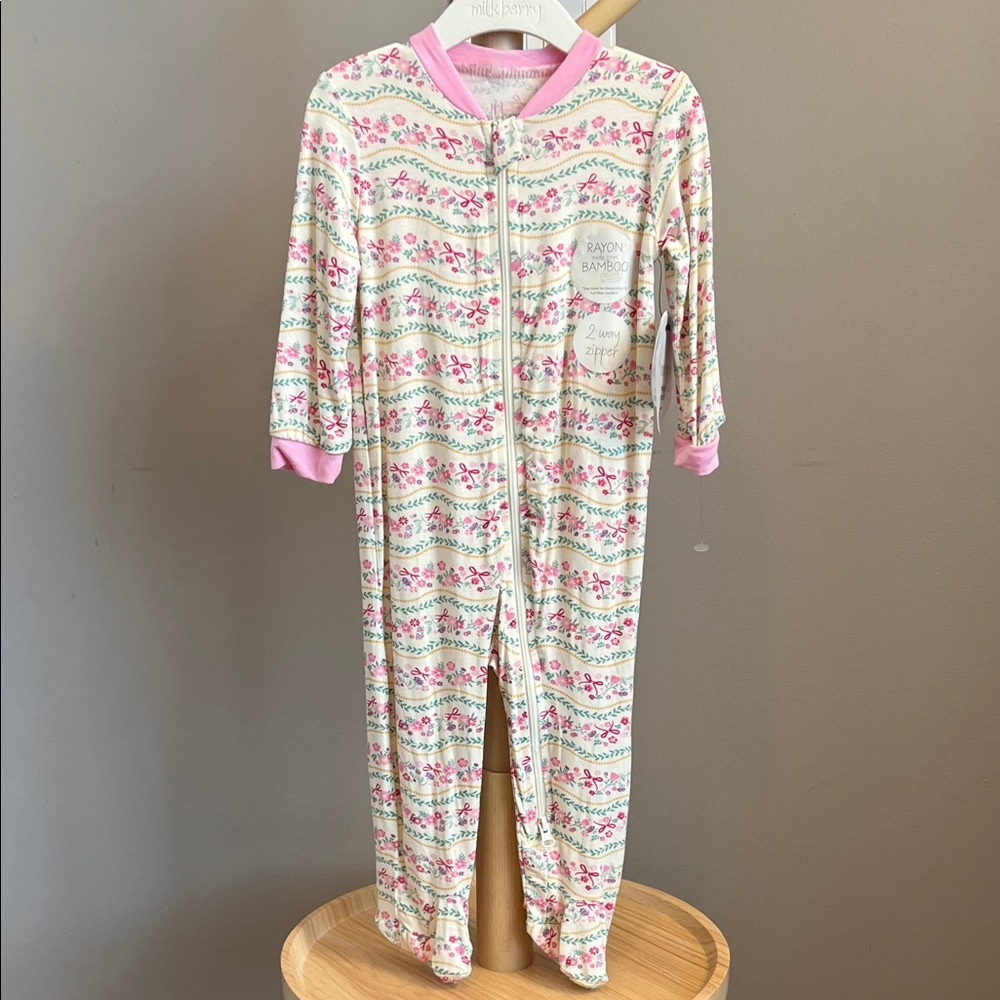 NEW Milkberry Bamboo Floral Baby 2 Way Zipper Footie Sleeper 3-6M